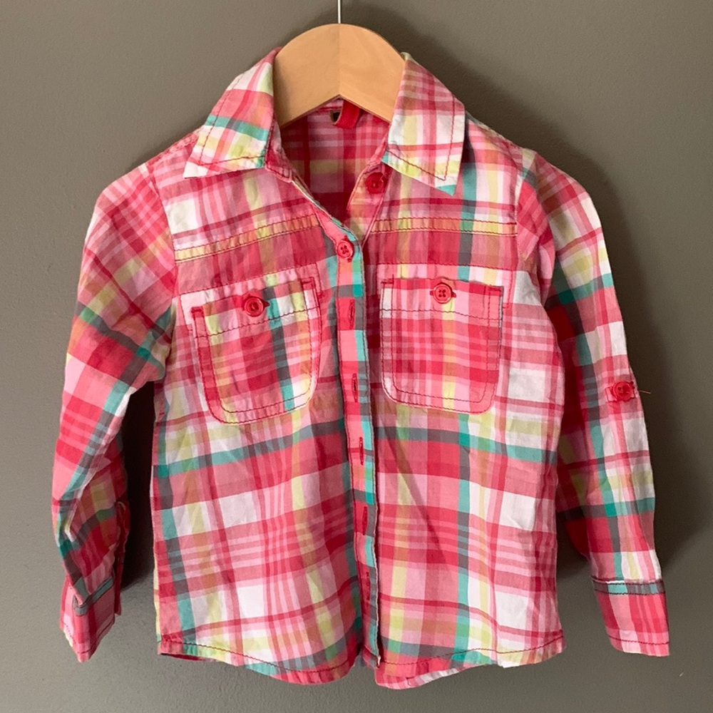Next Girls plaid button down shirt. Size 1 1/2-2 years - Picture 1 of 5